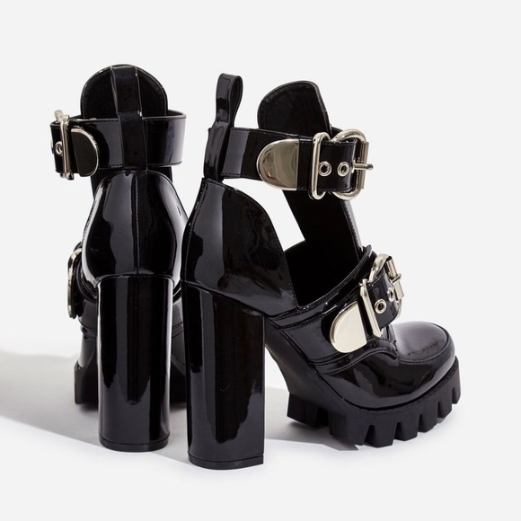 Black Patent Chunky Platform Cutout Boot - Picture 3 of 4